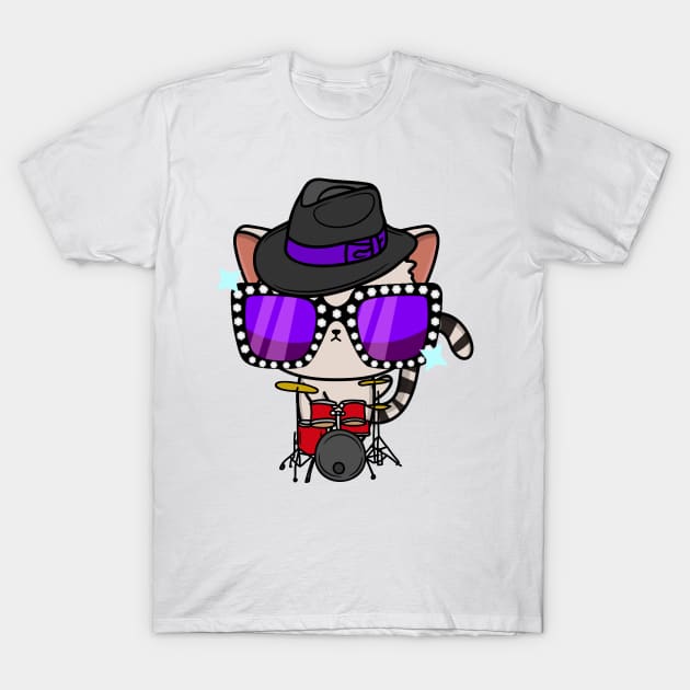 Cute Tabby Cat jamming on the drums T-Shirt by Pet Station
